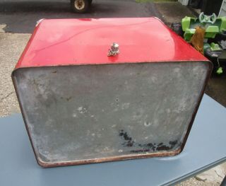 VINTAGE LARGE PROGRESS REFRIGERATOR RED METAL ICE CHEST COOLER WITH METAL TRAY 7