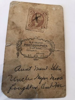 Vintage Photograph Civil War Major James Moore Arkansas Postage Stamp On Back 3