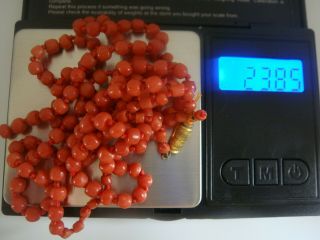 Antique Long Strand Of Deep Salmon Red Not Dyed Natural Coral Beads 23.  8 Grams