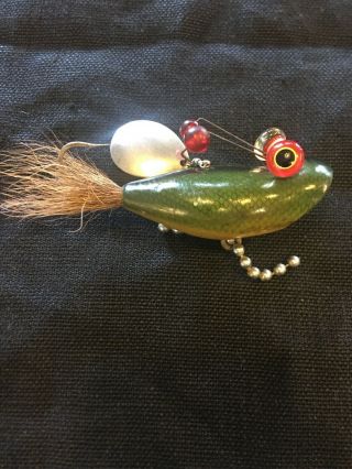 Vintage / Antique Heddon Weedless Wood / Wooden Lure With Glass Eyes.  Rare