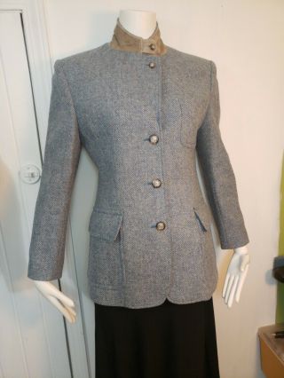 Vintage Ralph Lauren Womens 10 P Chevron Wool Equestrian Blazer Jacket Blue Guc
