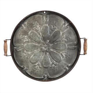 Farmhouse Large Embossed Metal Tray 28 " Vintage Distressed Round Wall Decor