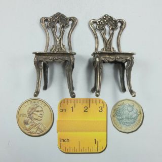 Fine Vintage Solid Silver Repousse Miniature Chairs Cherubs Dolls House Pair