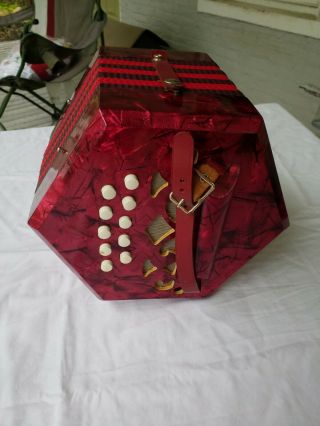 Vintage 20 - Key Concertina Squeeze Box Accordion Instrument ITALY Red Hexagon 2