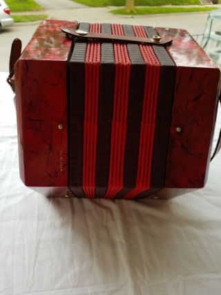 Vintage 20 - Key Concertina Squeeze Box Accordion Instrument ITALY Red Hexagon 3