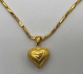 Vintage 24k Yellow Gold.  999 Heart Necklace On 16.  5 " Chain