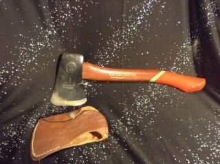 Vtg.  Plumb Official Boy Scout 13 " Hatchet & Leather Sheath Camping Axe Wood Tool