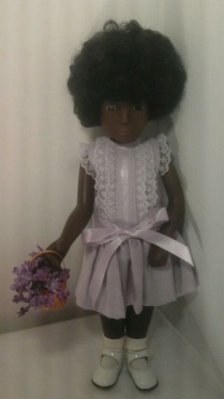 Vintage Sasha Black African American Doll In Lovely Lavender Dress 16 1/2 2