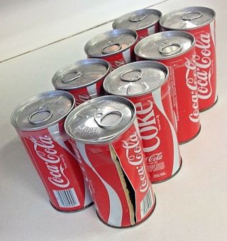 Vintage 1970s Steel Coca Cola Pull - Tab Cans 8 - Pack Detroit Canners Coke Products 2