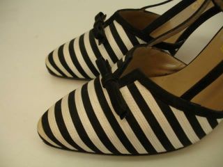 Womens sz 9 B M Salvatore Ferragamo Ivory Black Striped Bow Slingback Shoes Pump 2