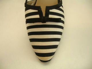 Womens sz 9 B M Salvatore Ferragamo Ivory Black Striped Bow Slingback Shoes Pump 3