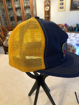 Vtg LOWE SEED Snapback Mesh Trucker Hat Farm Patch K - BRAND USA blue yellow NOS 5