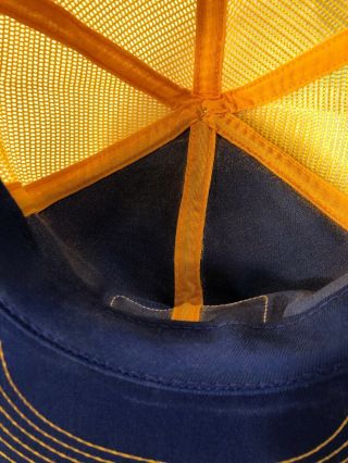 Vtg LOWE SEED Snapback Mesh Trucker Hat Farm Patch K - BRAND USA blue yellow NOS 8