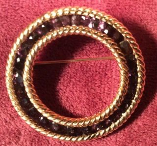 Stunning Lucien Piccard 14k Gold And Amethyst Circle Brooch Pin