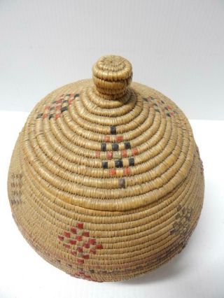 Antique / Vintage Eskimo / Inuit Indian Basket Gut Dsgn Finecoil Knob Lid Museum