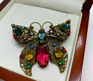 Vintage Jewellery Czech Art Deco Rhinestone Butterfly Brooch/pin