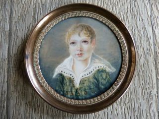 Antique Late 18th Century Miniature Portrait Of A Boy 1790 
