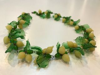Rare Vintage 1930s Venetian Art Glass Fruit Salad Necklace Lemon Leaves Tropical