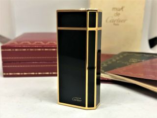 Cartier Lacquer Pentagon 5 - Sided Short Lighter Black / Gold Vintage