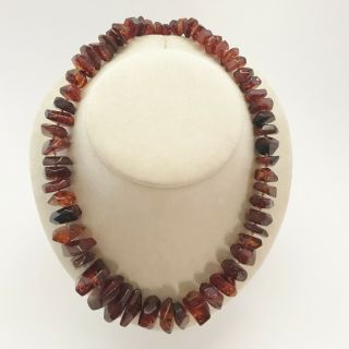 E360 Vintage Dark Amber Stones Bead Necklace 27 " Long