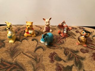 Vintage Disney Ceramic Winnie The Pooh Mini Set Of 6 Figurines