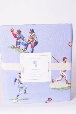 Nwt Pottery Barn Kids Baseball Full Sheet Set Blue Vintage