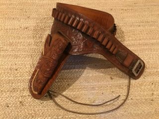 Vintage " Classic " George Lawrence Western Gun Belt And Holster W/silver Buckle