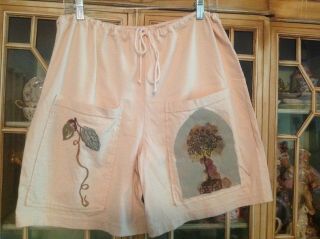 Nwot Very Rare Blue Fish Vintage Shorts Hand Painted,  Artist Signed.  Drawstring,