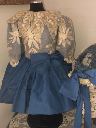 Stunning Rare Antique Doll French Bebe Dress Taffeta Bonnet Gown Jumeau PoupÉe