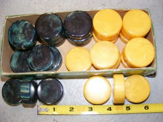 Vtg Crisloid Bakelite Checkers Marble Green / Butterscotch 1/2 X 1 1/2 " = 30 Vg