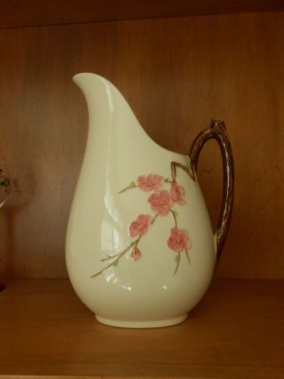 Vintage Poppytrail Hand Painted Peach Blossom Pitcher 11 1/2 Inches Tall