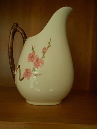 VINTAGE POPPYTRAIL HAND PAINTED PEACH BLOSSOM PITCHER 11 1/2 INCHES TALL 2