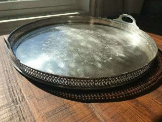 Oneida Ltd 15 " Silver Serving Tray Platter Antique Scroll Etch Round Handles