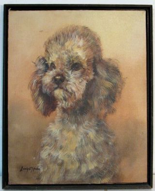 Vintage Poodle (toy) Dog Oil Painting On Canvas,  Signed