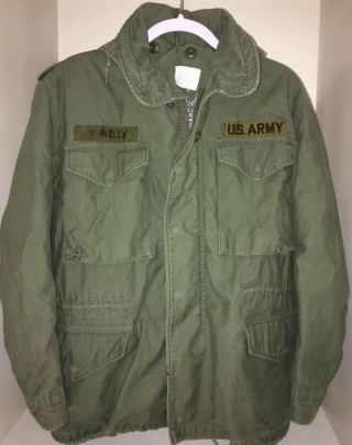 Vintage Vietnam War M - 65 Field Jacket W/ Patches Og 107 S Small Green Hoodie