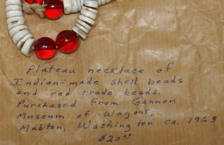 Antique Columbia Plateau Nez Perce Indian Shell Red Glass Trade Bead Necklace 9