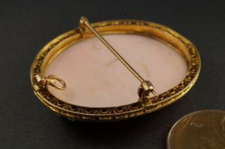 LOVELY ANTIQUE 9K GOLD CARVED PINK CONCH SHELL FLORAL CAMEO BROOCH c1900 $1 NRES 4
