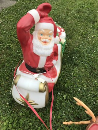 Vintage Santa Sleigh and Reindeer Lighted Blow Mold Christmas Yard Decor 12