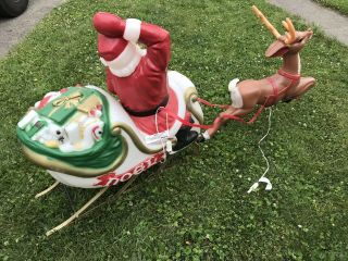 Vintage Santa Sleigh and Reindeer Lighted Blow Mold Christmas Yard Decor 4