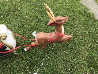 Vintage Santa Sleigh and Reindeer Lighted Blow Mold Christmas Yard Decor 5