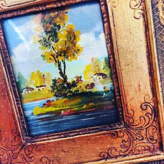 Antique Vintage Miniature Landscape Oil Paintings Signed By Artist 18th C Style 2