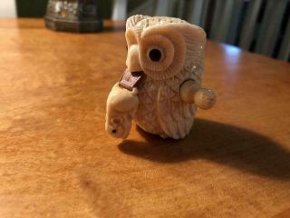 Antique Vintage Sewing Measuring Tape Celluloid Owl W/retractable Mouse Scarce