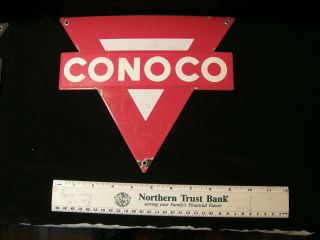 Conoco Sign 9 " X 9 1/2 " Porcelain Steel Gas Pump Vintage Vtg Red