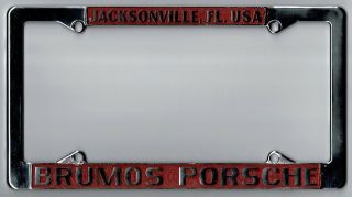 Jacksonville Florida Brumos Porsche Vintage Very Rare Dealer License Plate Frame