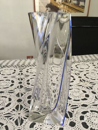 Vintage Kosta Boda Sweden Crystal Twisted Vase Goran Warff Art Glass 8” Tall