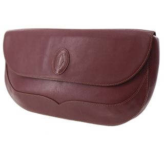 Cartier Logos Must Line Clutch Bag Bordeaux Leather Vintage Authentic Bb760 I