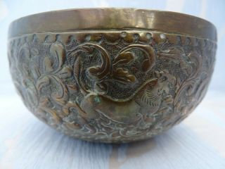 Vintage Japanese?chinese? Bronze Bowl - Mythical Beasts & Acanthus Leaves
