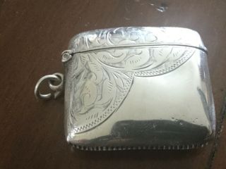 Solid Silver Victorian Curved Vesta Case,  Birm C1900,  William Hair Haseler