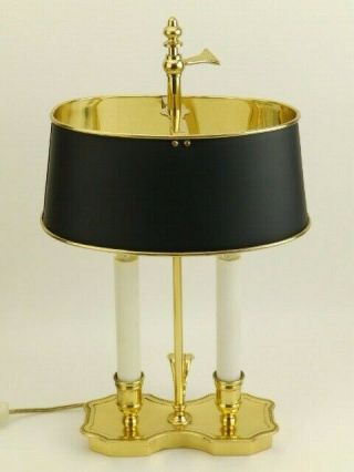 Vintage 2 Candle Lights Brass Bouillotte Desk/table Small Lamp Black Metal Shade