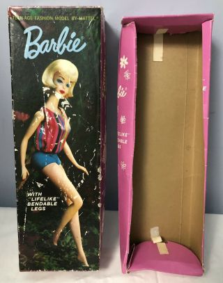 Vintage Barbie 1964 American Girl Bend Leg Doll Box Only Brunette 1070 No Doll